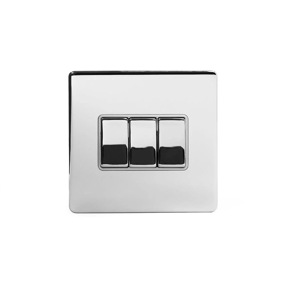 Screwless Polished Chrome 3 Gang Intermediate Light Switch