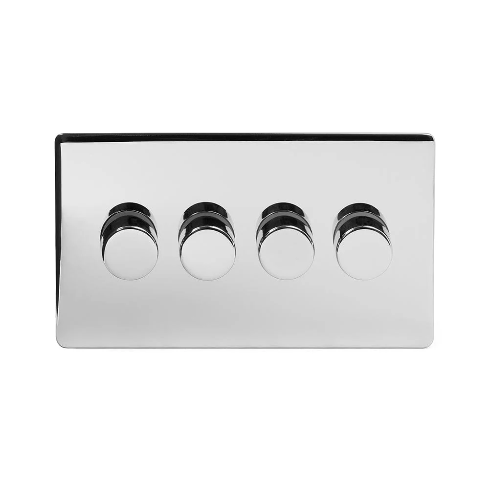 Screwless Polished Chrome 4 Gang 2 Way Intelligent Trailing Dimmer Light Switch