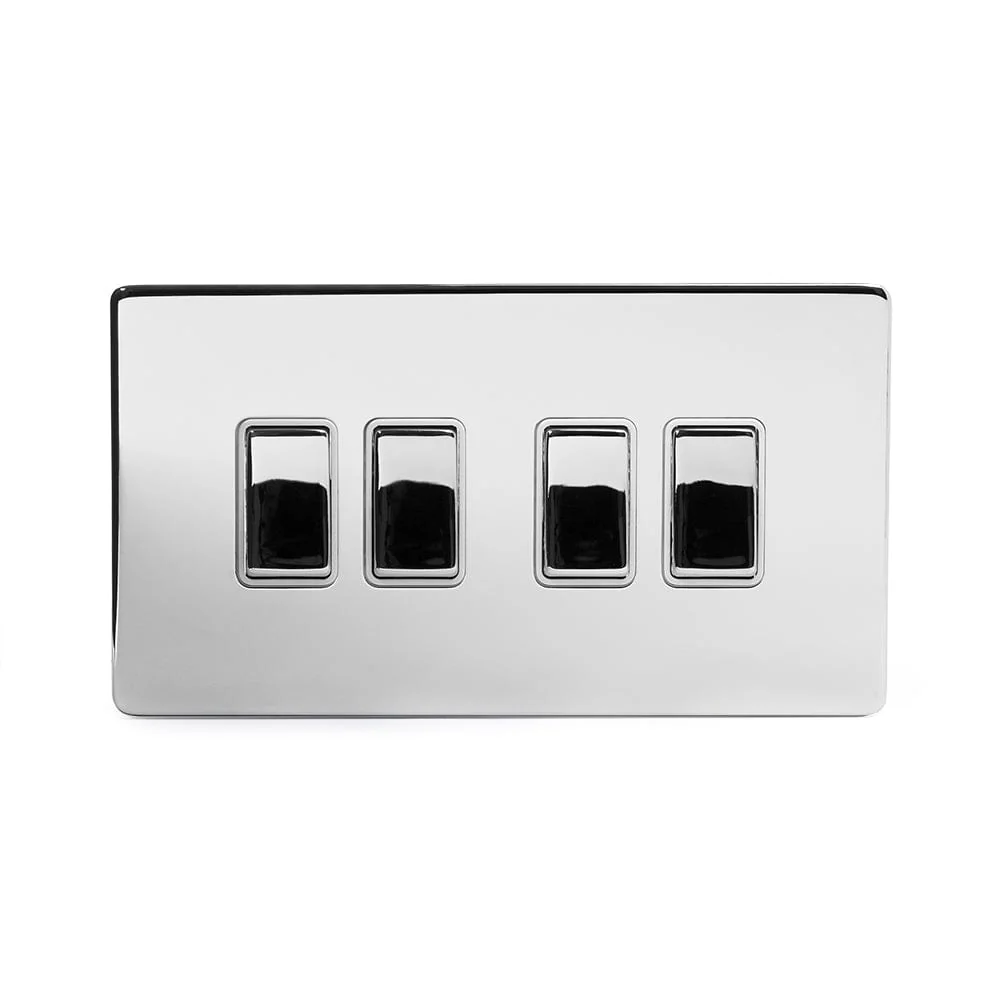 Screwless Polished Chrome 4 Gang Intermediate Light Switch