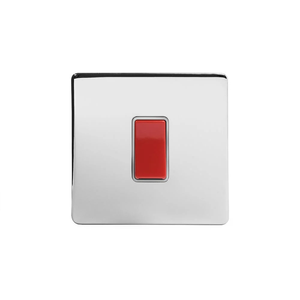 Screwless Polished Chrome 45A 1 Gang Double Pole Switch- Single Plate