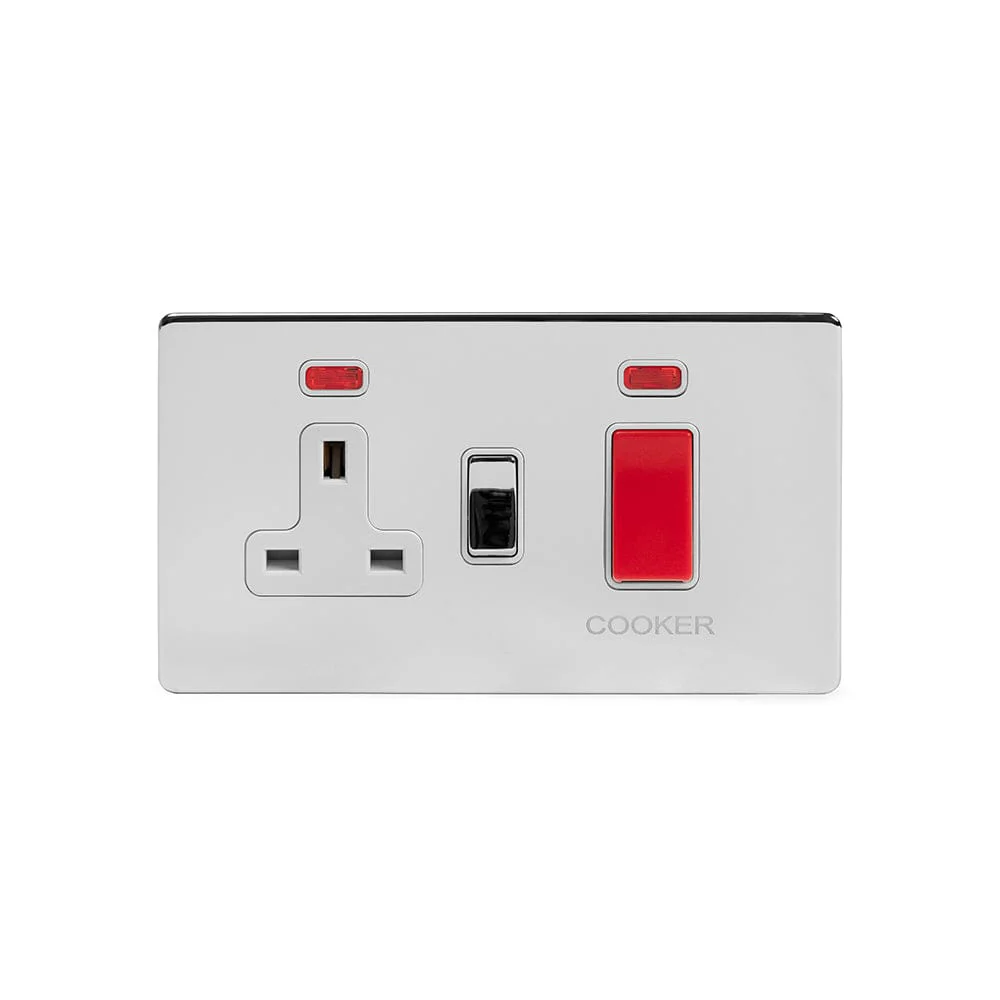 Screwless Polished Chrome 45A Cooker Control Unit With Neon