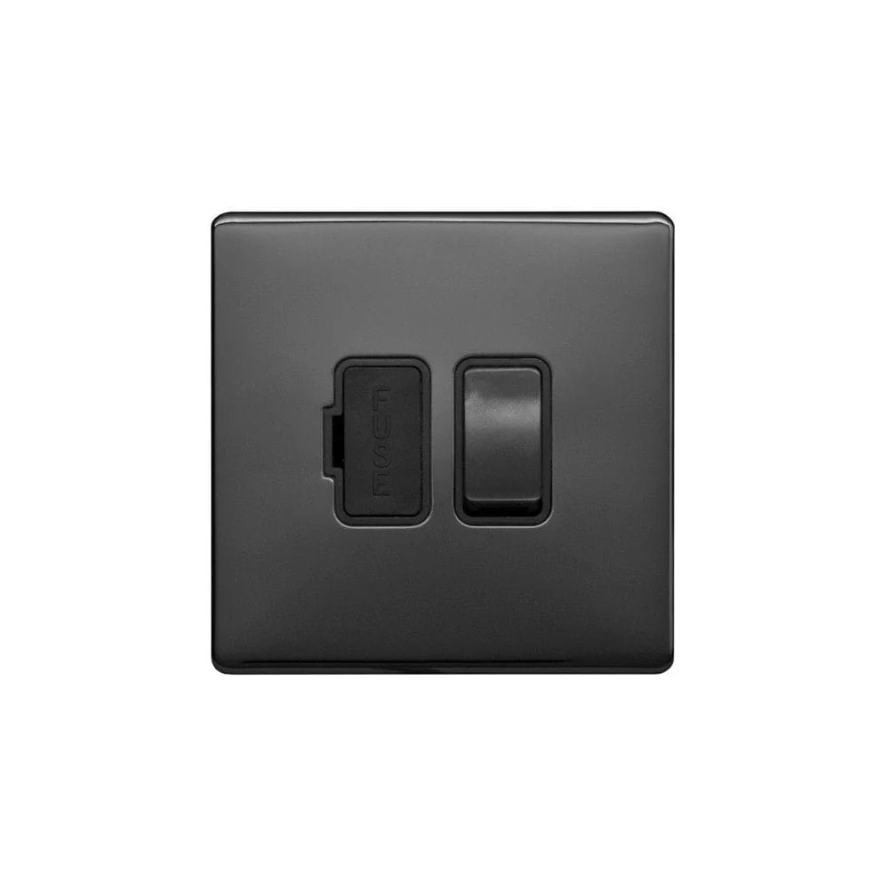Screwless Raised - Black Nickel 13A Switched Fuse Connection Unit - Black Trim