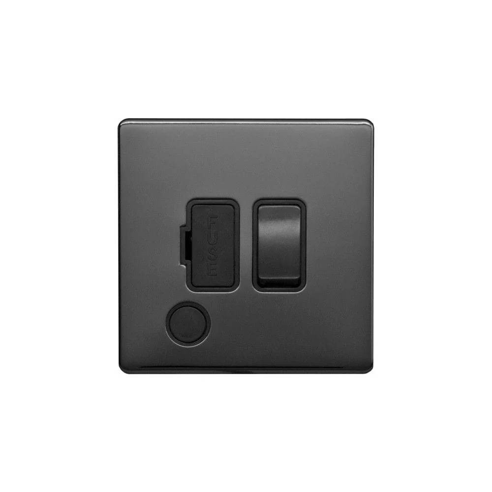 Screwless Raised - Black Nickel 13A Switched Fuse Connection Unit Flex Outlet - Black Trim