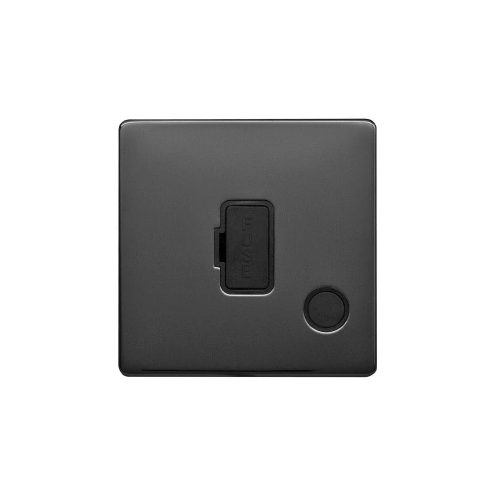 Screwless Raised - Black Nickel 13A UnSwitched Connection Unit Flex Outlet - Black Trim