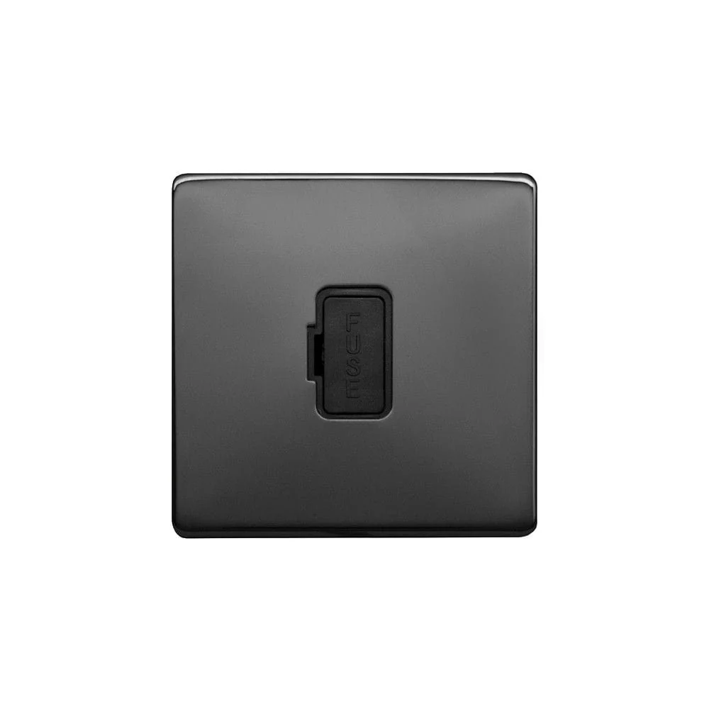 Screwless Raised - Black Nickel 13A UnSwitched Fuse Connection Unit - Black Trim
