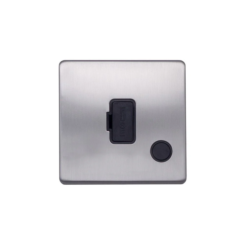 Screwless Raised - Brushed Chrome 13A UnSwitched Connection Unit Flex Outlet - Black Trim