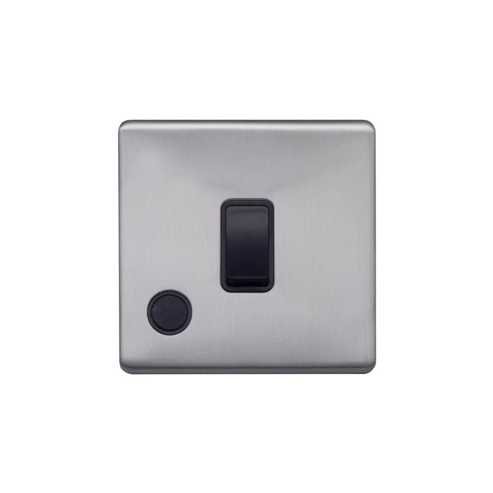 Screwless Raised - Brushed Chrome 20A 1 Gang Double Pole Switch Flex Outlet - Black Trim