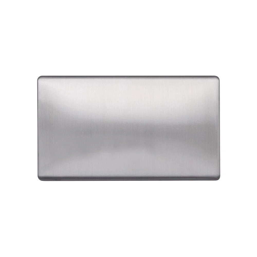 Screwless Raised - Brushed Chrome Double Blank Plates - Black Trim