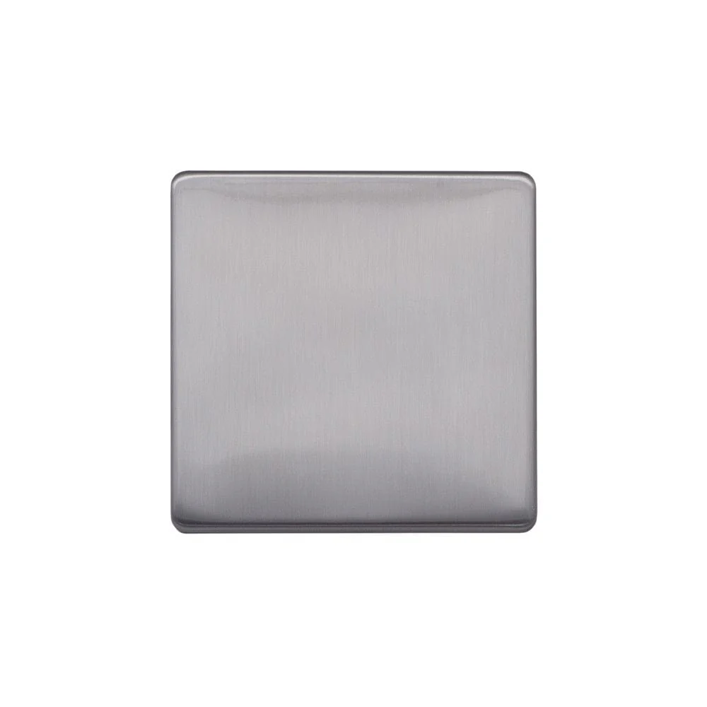 Screwless Raised - Brushed Chrome Single Blank Plates - Black Trim