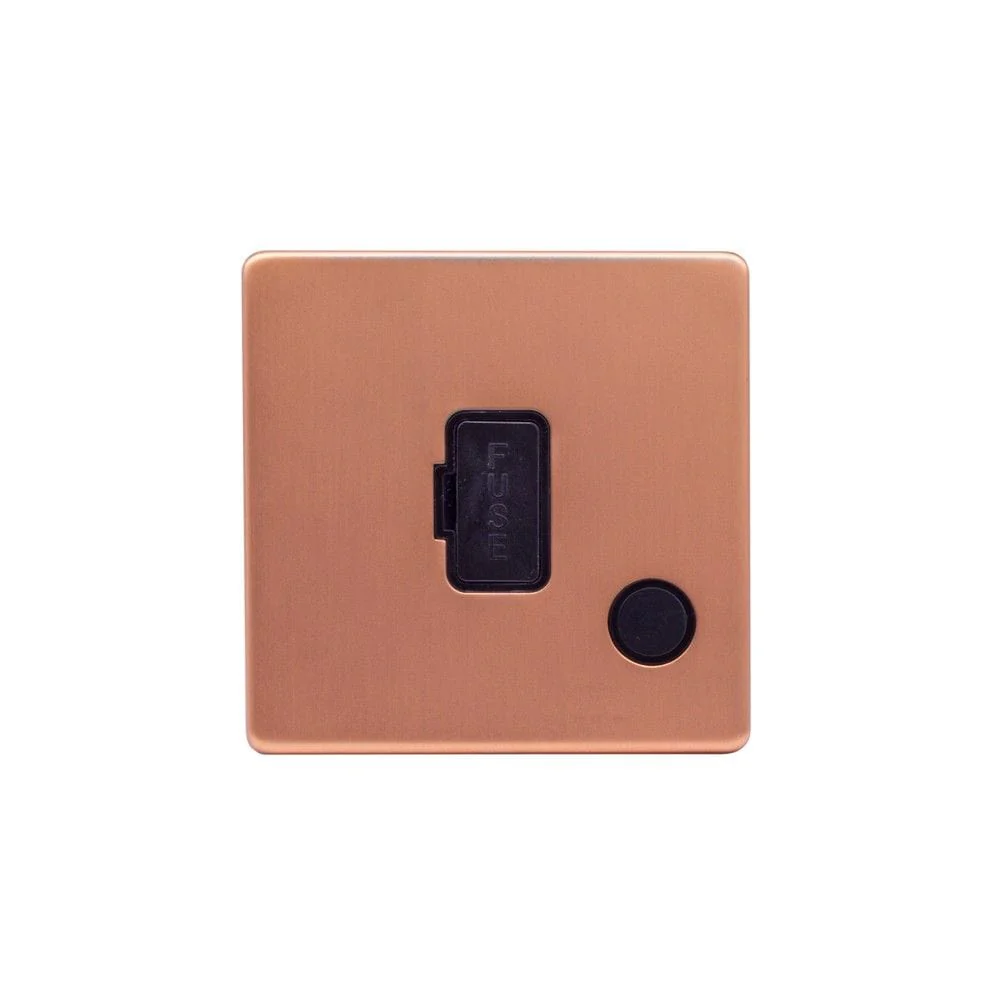 Screwless Raised - Brushed Copper 13A UnSwitched Connection Unit Flex Outlet - Black Trim