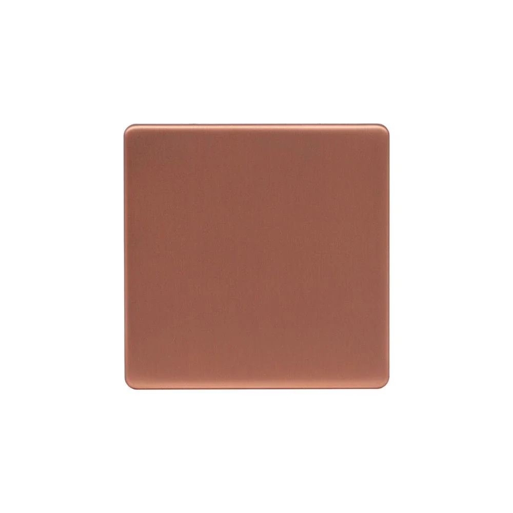 Screwless Raised - Brushed Copper Single Blank Plates - Black Trim
