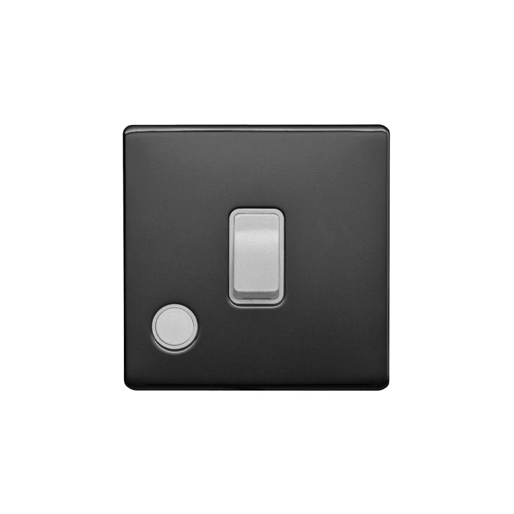 Screwless Raised - Black Nickel 20A 1 Gang Double Pole Switch Flex Outlet - White Trim