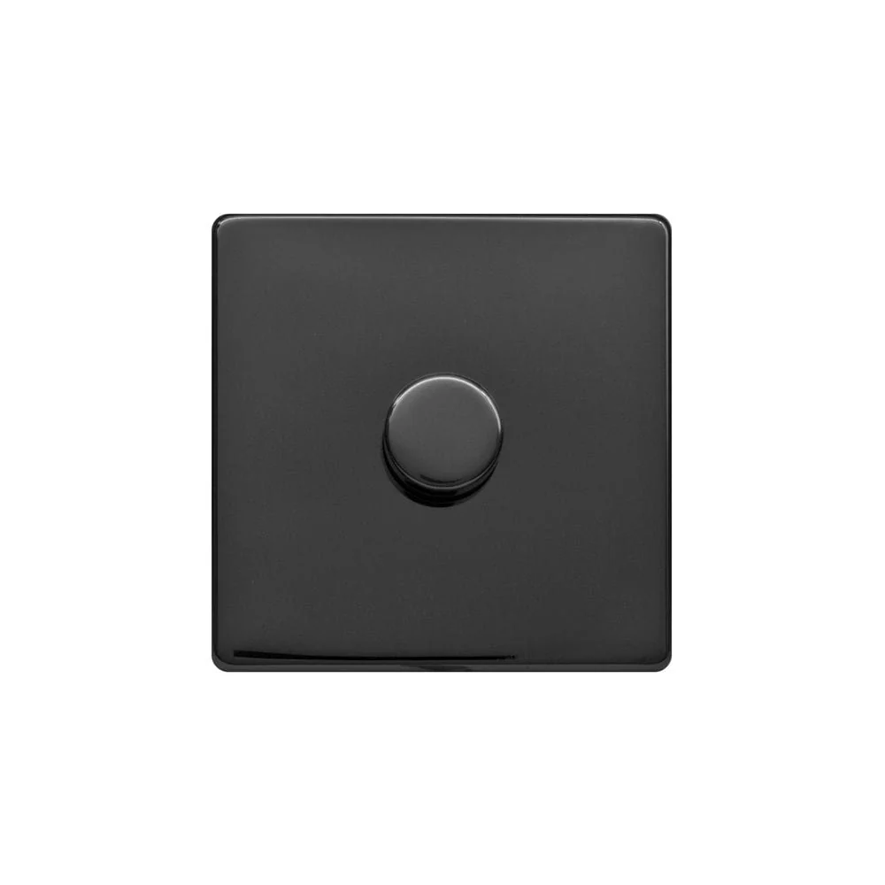 Screwless Raised - Black Nickel 100W LED 1 Gang 2 Way Intelligent Trailing Dimmer Switch - White Trim
