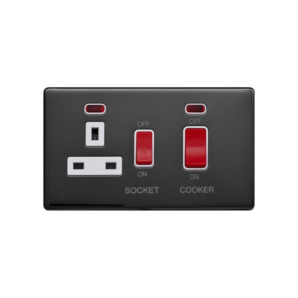 Screwless Raised - Black Nickel 45A Cooker Control Unit & Neon-White Trim - White Trim