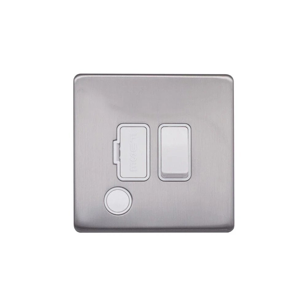 Screwless Raised - Brushed Chrome 13A Switched Fuse Connection Unit Flex Outlet - White Trim