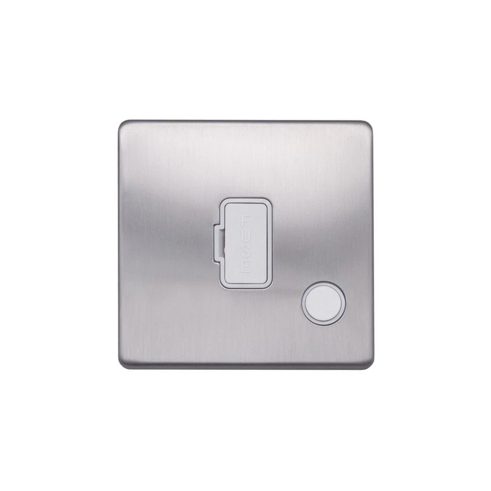 Screwless Raised - Brushed Chrome 13A UnSwitched Connection Unit Flex Outlet - White Trim