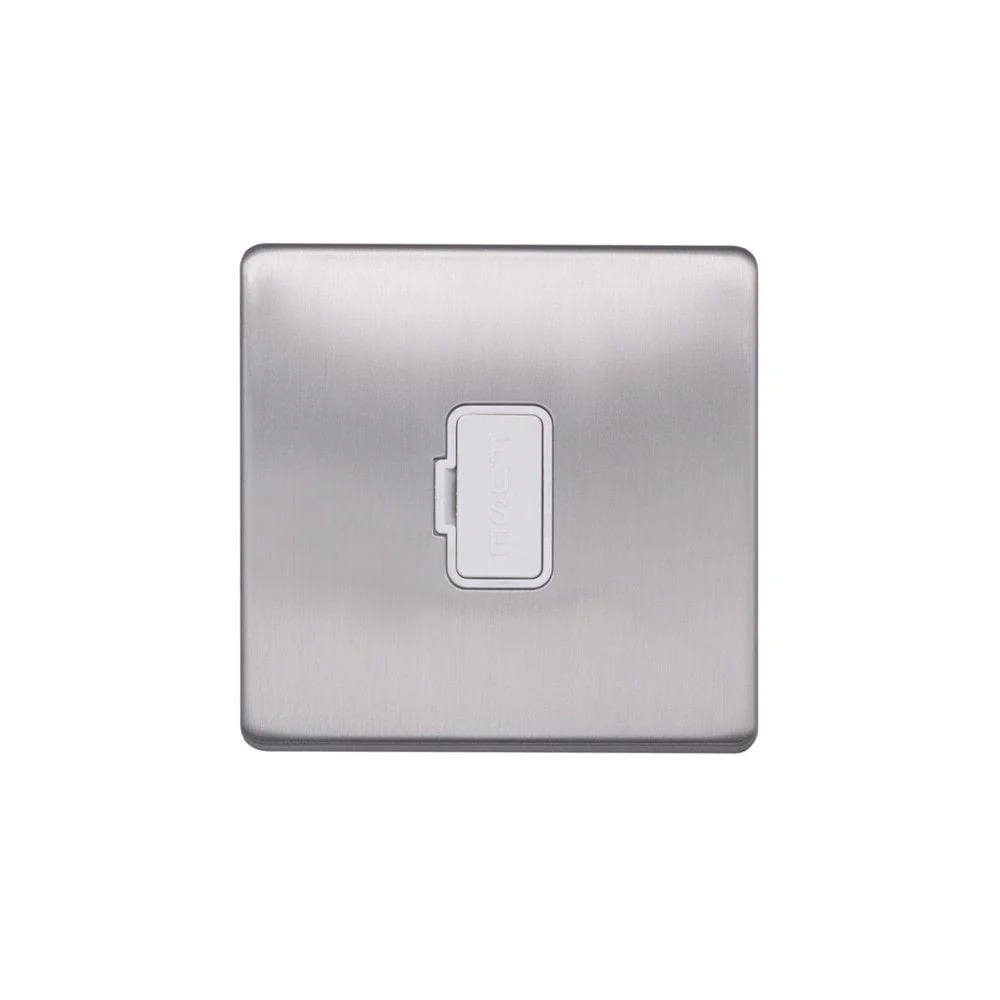 Screwless Raised - Brushed Chrome 13A UnSwitched Fuse Connection Unit - White Trim