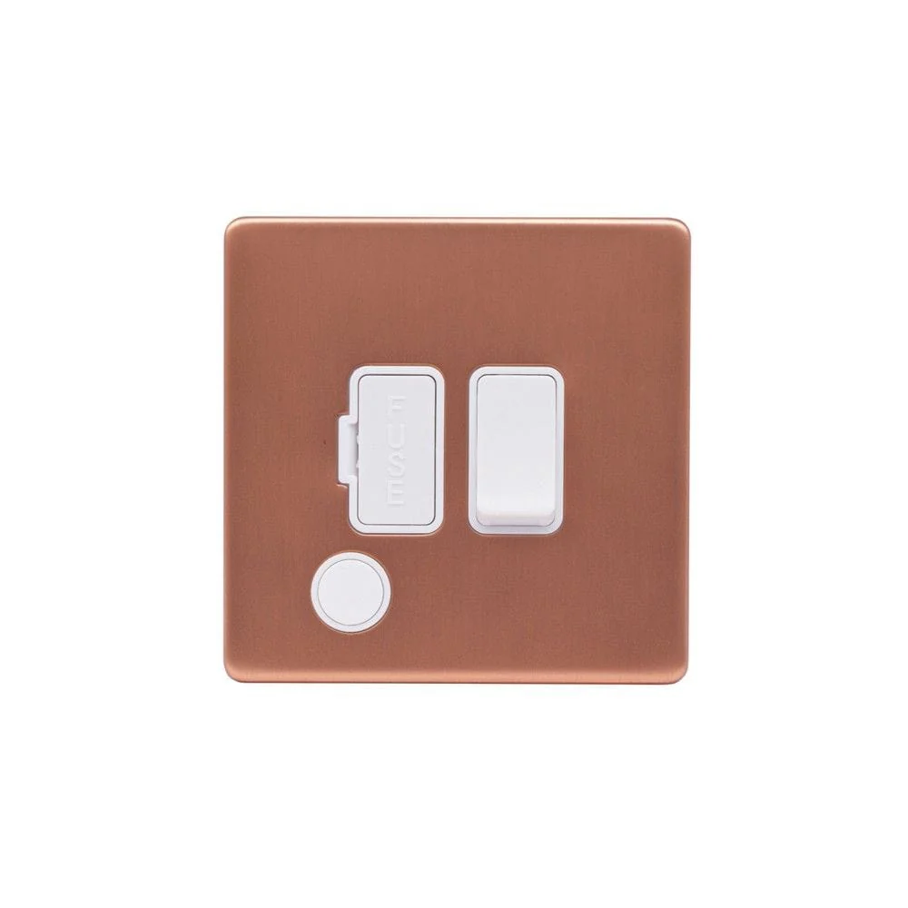 Screwless Raised - Brushed Copper 13A Switched Fuse Connection Unit Flex Outlet - White Trim