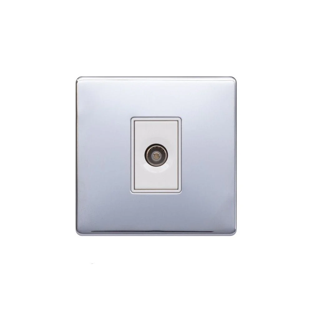 Screwless Raised - Polished Chrome 1 Gang TV Socket - White Trim