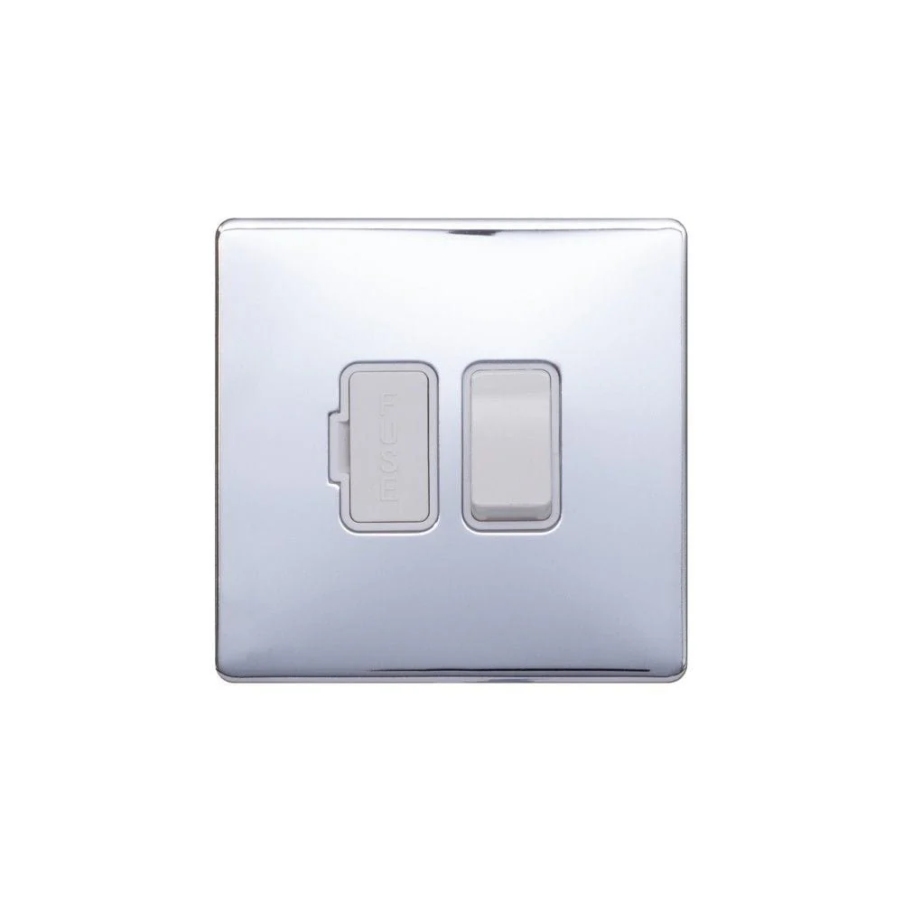 Screwless Raised - Polished Chrome 13A Switched Fuse Connection Unit - White Trim