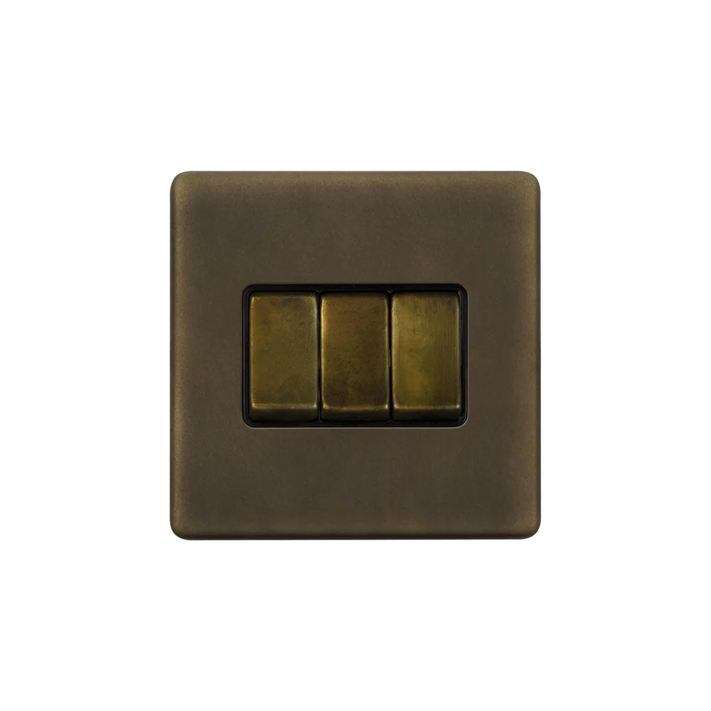Screwless Vintage Brass 10A 3 Gang Intermediate Light Switch