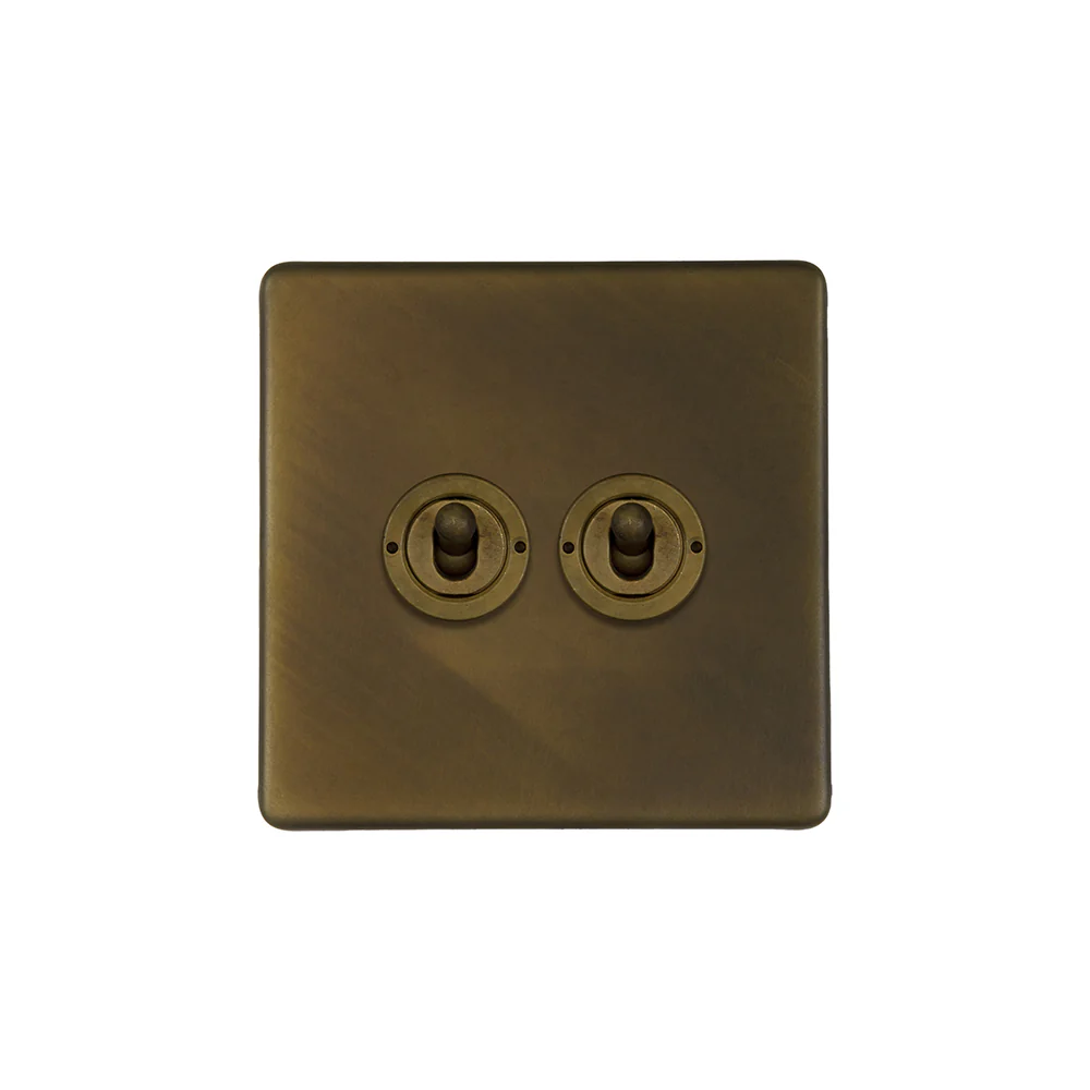 Screwless Vintage Brass 2 Gang Retractive Toggle Light Switch