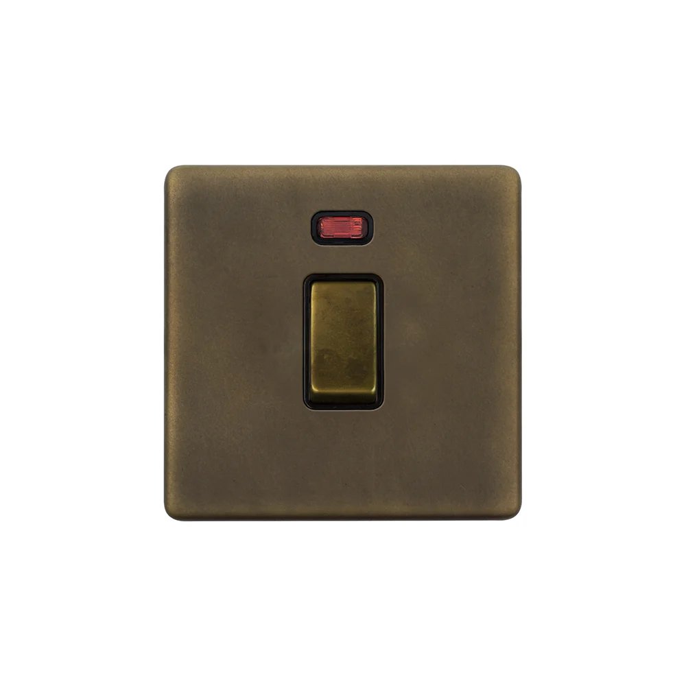 Screwless Vintage Brass 20A 1 Gang Double Pole Switch With Neon