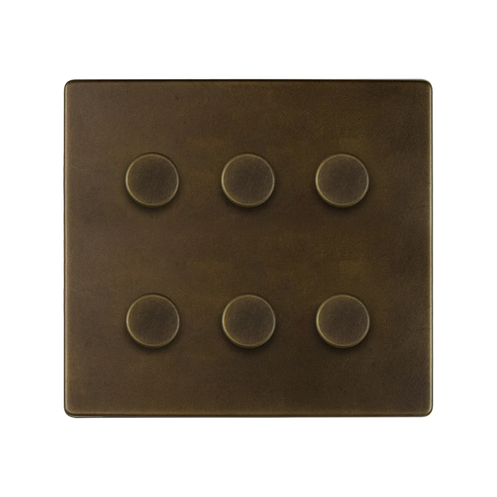 Screwless Vintage Brass 6 Gang 2 Way Intelligent Trailing Dimmer Light Switch LED 150W LED