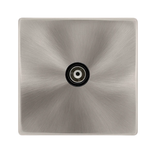 Screwless Plate Brushed Steel Single Isolated Coaxial Outlet - Black Trim