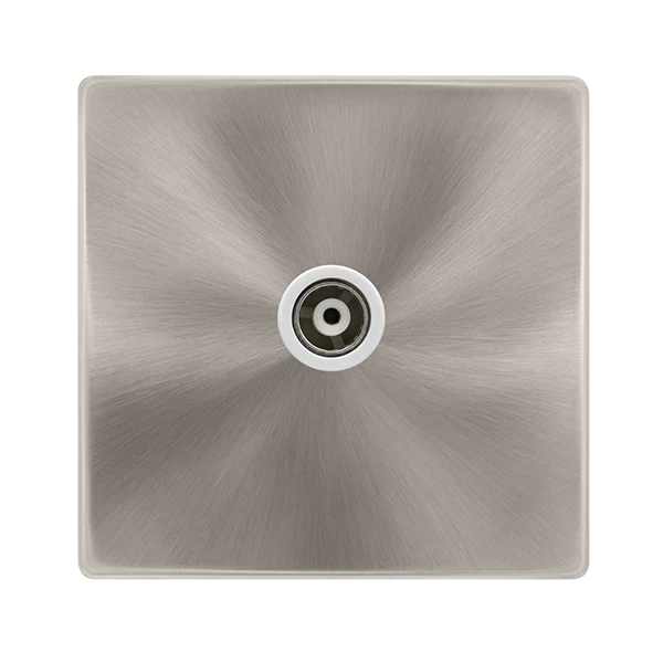 Screwless Plate Brushed Steel Single Isolated Coaxial Outlet - White Trim