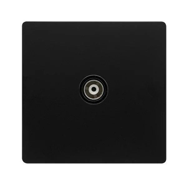 Screwless Plate Matt Black Single Isolated Coaxial Outlet - Black Trim
