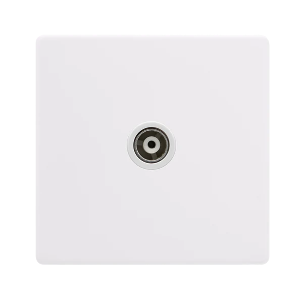 Screwless Plate Polar White Single Isolated Coaxial Outlet - White Insert