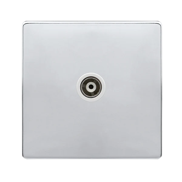 Screwless Plate Polished Chrome Single Isolated Coaxial Outlet - White Trim