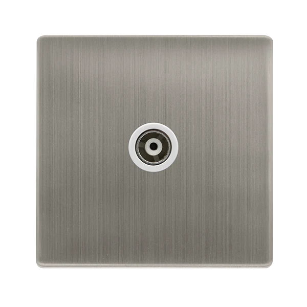 Screwless Plate Stainless Steel Single Isolated Coaxial Outlet - White Trim