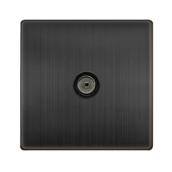 Screwless Plate Matt Bronze Single Non-Isolated Coaxial Outlet - Black Trim