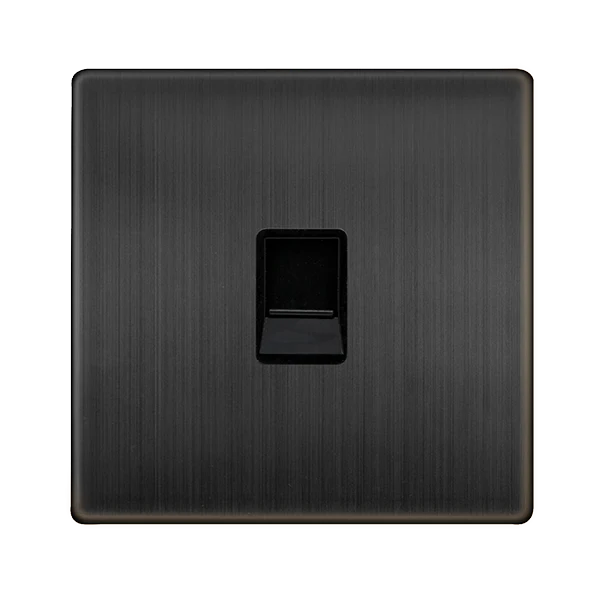 Screwless Plate Matt Bronze Single Rj11 (Irish/Us) Outlet - Black Trim