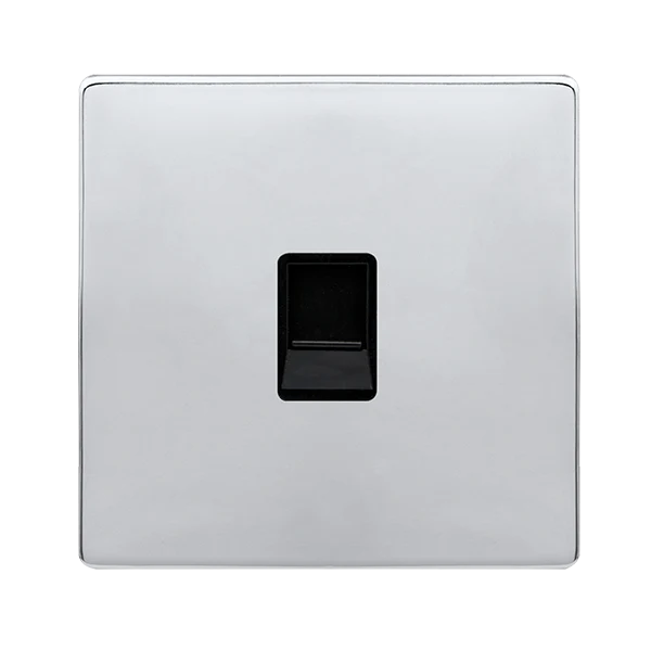 Screwless Plate Polished Chrome Single Rj11 (Irish/Us) Outlet - Black Trim