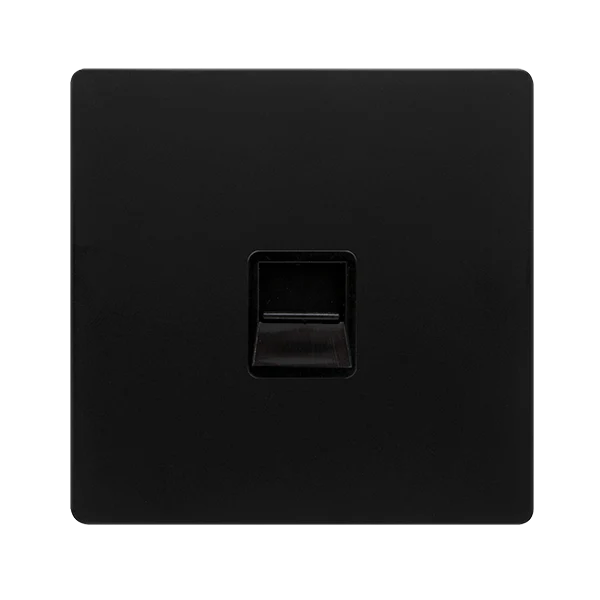 Screwless Plate Matt Black Single Telephone Master Outlet - Black Trim