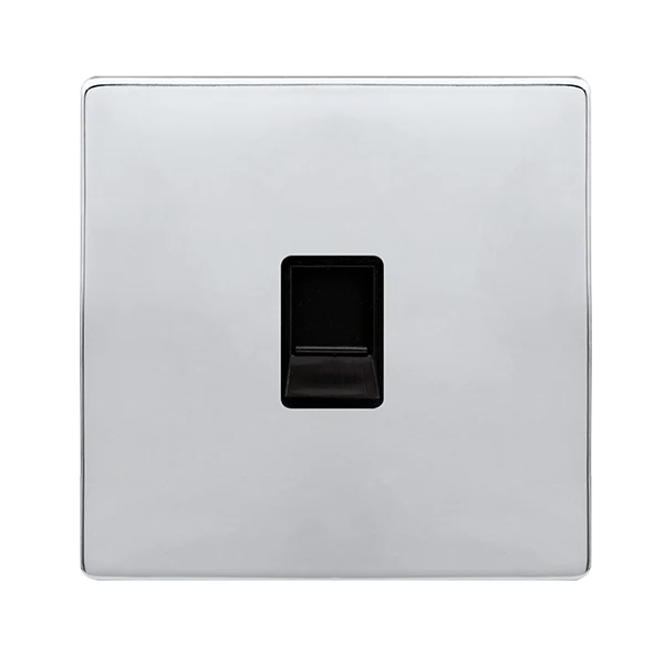 Screwless Plate Polished Chrome Single Telephone Master Outlet - Black Trim