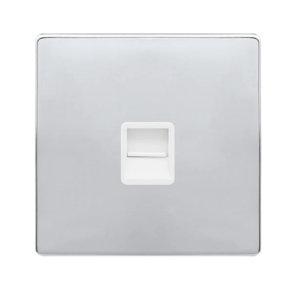 Screwless Plate Polished Chrome Single Telephone Master Outlet - White Trim