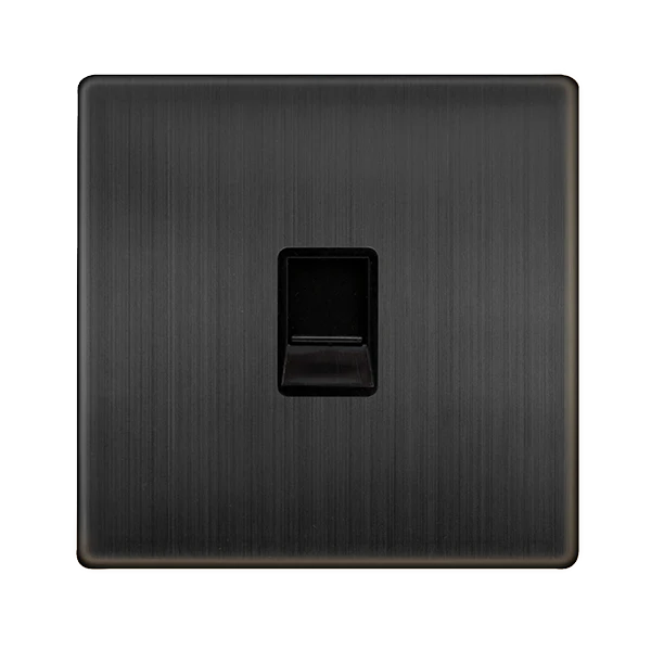 Screwless Plate Matt Bronze Single Telephone Secondary Outlet - Black Trim