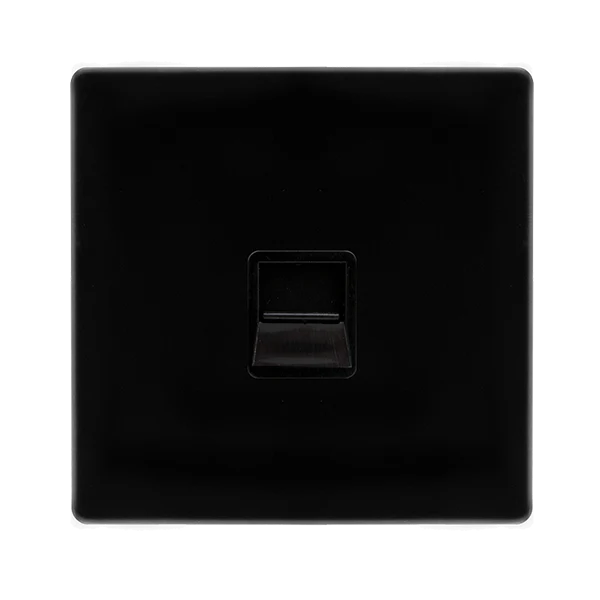 Screwless Plate Black Metal Single Telephone Secondary Outlet - Black Trim
