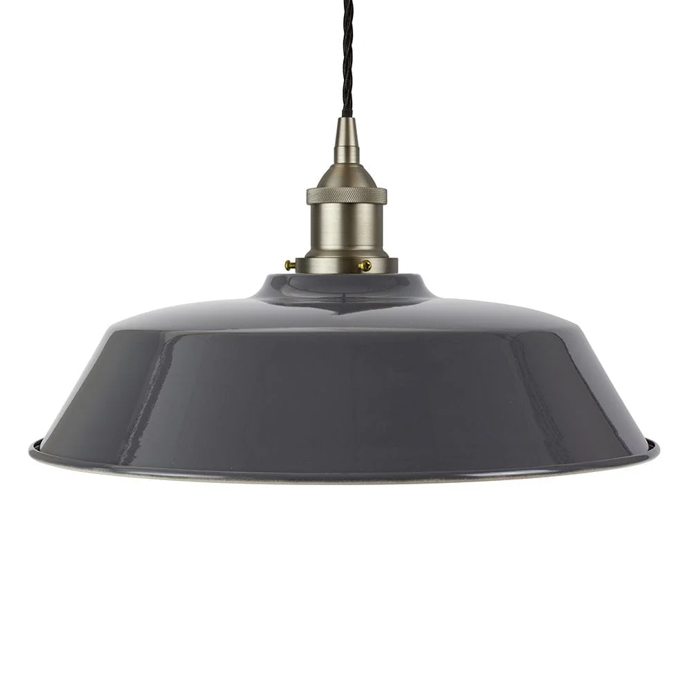 Slate Grey Chancery Painted Pendant Light - Brushed Chrome Lamp Holder & Ceiling Rose