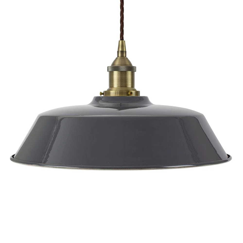 Slate Grey Chancery Painted Pendant Light - Antique Brass Lamp Holder & Ceiling Rose