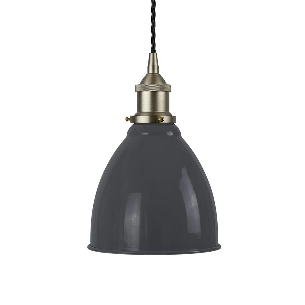 Slate Grey Classic Painted Pendant Light - Brushed Chrome Lamp Holder & Ceiling Rose