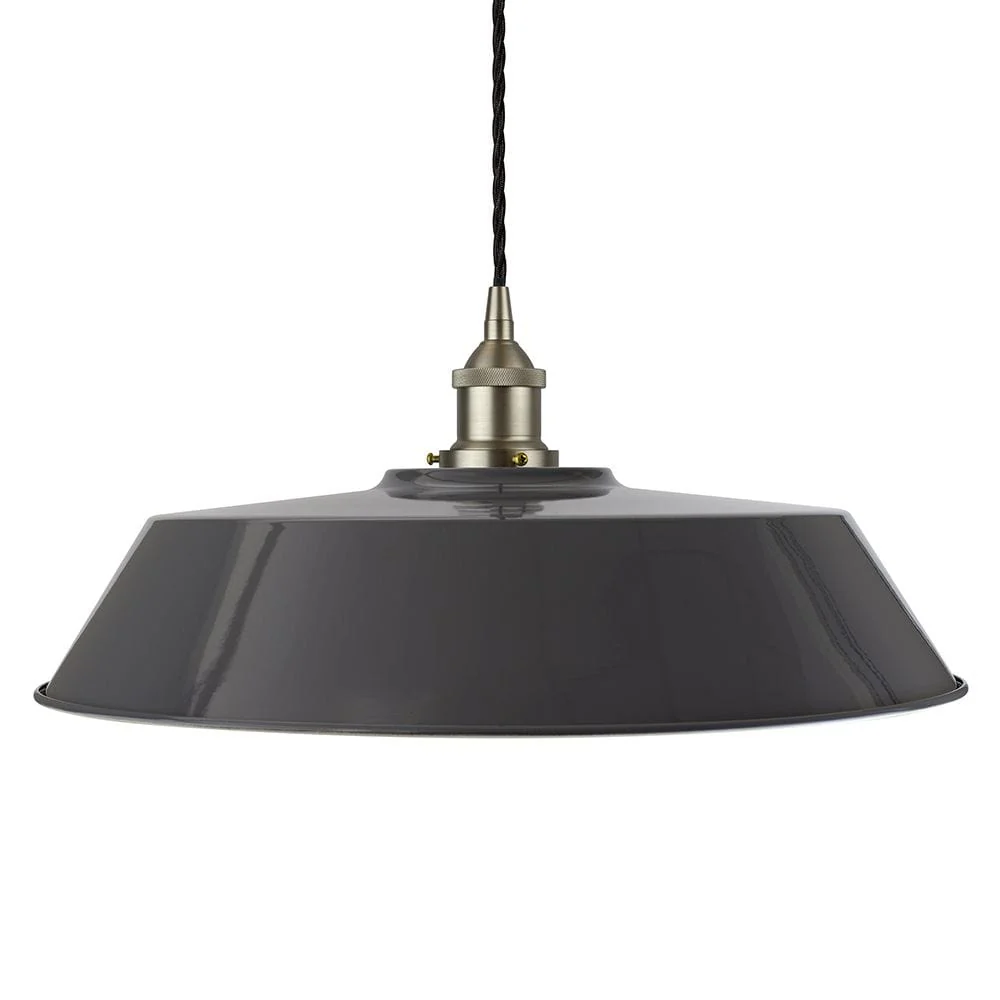 Slate Grey Large Chancery Painted Pendant Light - Brushed Chrome Lamp Holder & Ceiling Rose