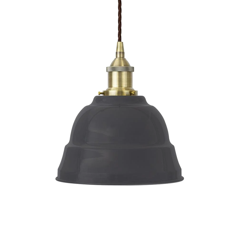 Slate Grey Lincoln Painted Pendant Light - Antique Brass Lamp Holder & Ceiling Rose