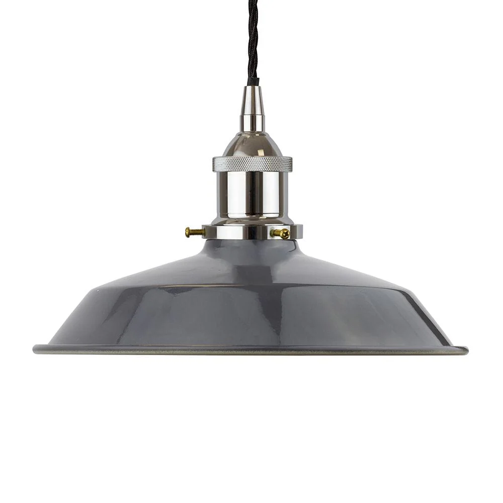 Slate Grey Small Trinity Metal Painted Pendant Light - Nickel Lamp Holder & Ceiling Rose