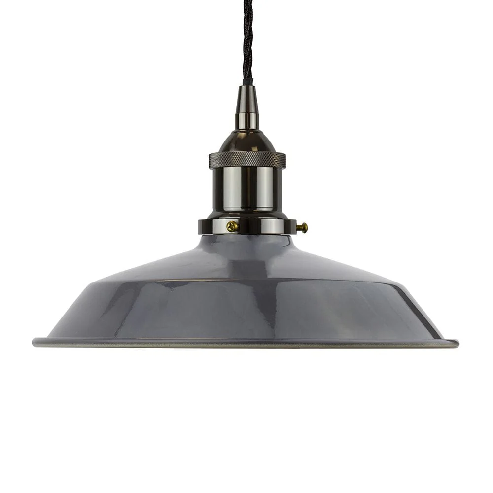 Slate Grey Small Trinity Metal Painted Pendant Light - Black Nickel Lamp Holder & Ceiling Rose