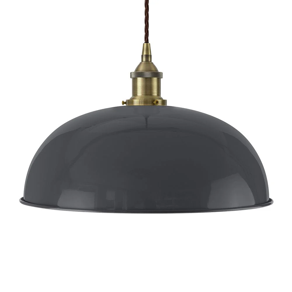 Slate Grey Worcester Painted Pendant Light - Antique Brass Lamp Holder & Ceiling Rose